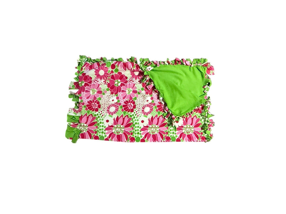 Handmade No-Sew Fleece Throw Blanket Pink Green Flower Print Lilly Style Soft